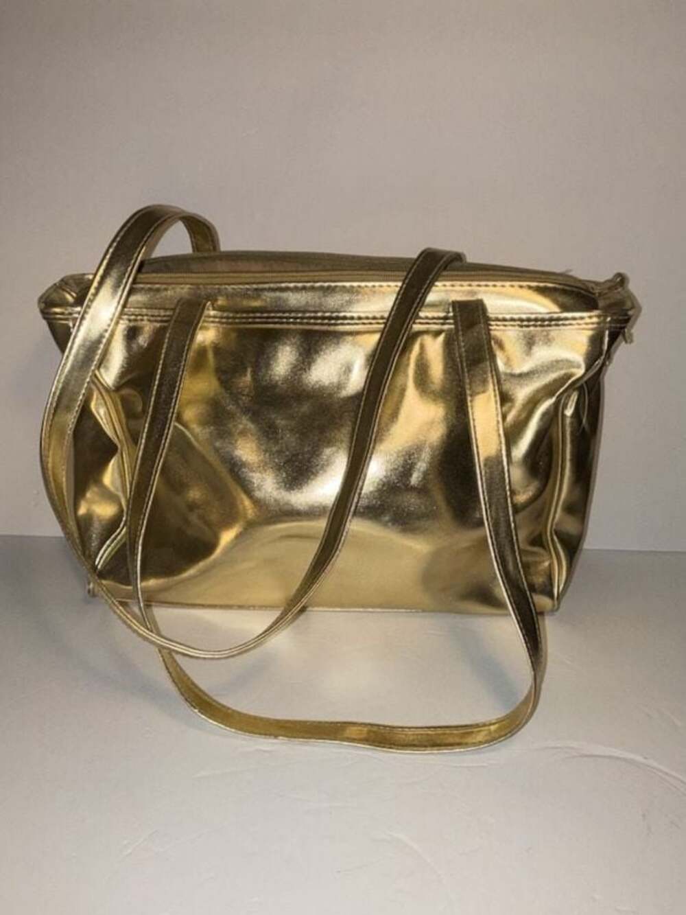 Chateau Metallic Gold Faux Leather Shoulder Bag Tote Purse